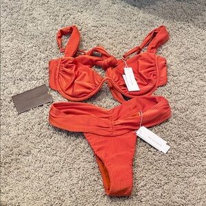 Bydee Women's Orange Ribbed Bikini Set